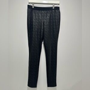 HUE Black Front Rose Pleather Leggings Size M